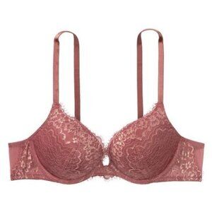 Victorias Secret Dream Angels Sexy Metallic Mauve Pink Lace Push Up Bra 36C/34D